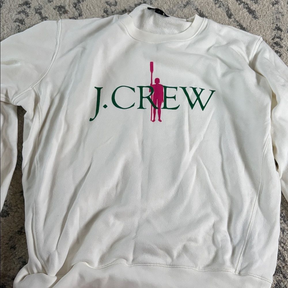 NWOT J.Crew White Sweatshirt with Green and Pink Design